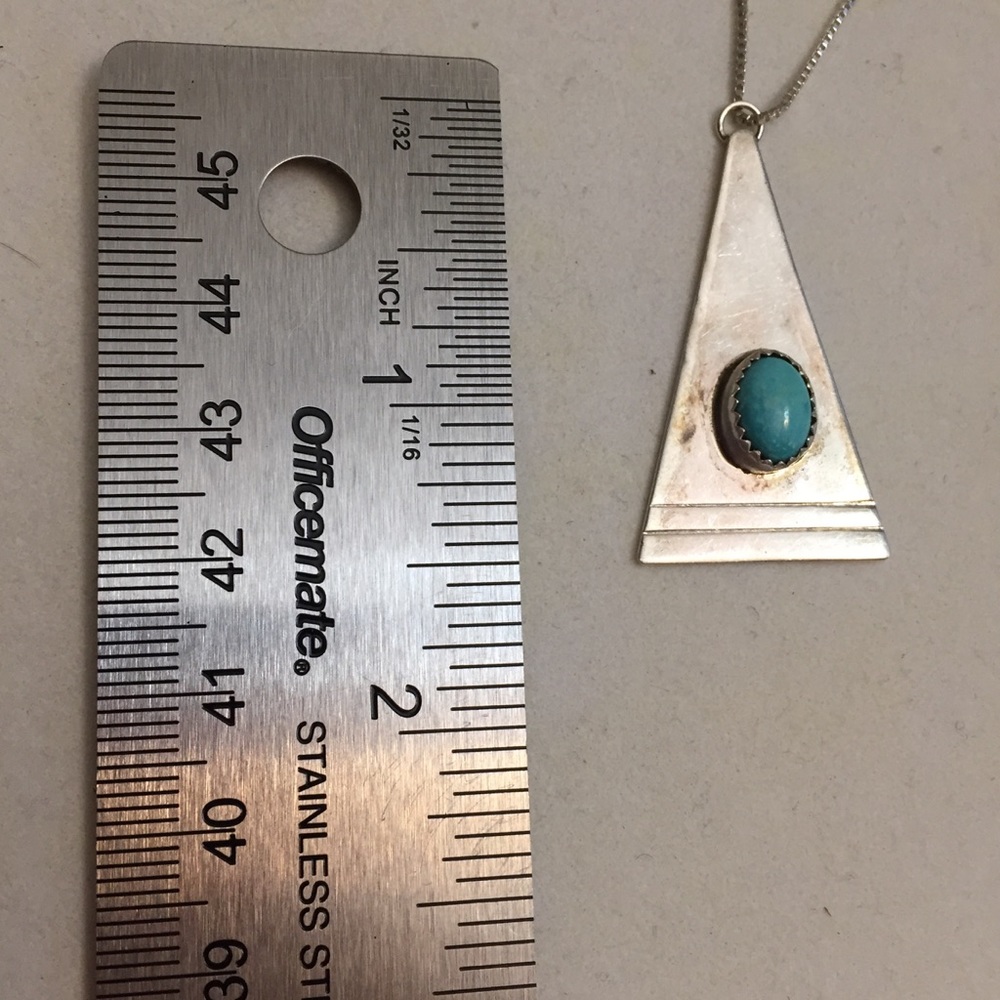Native Turquoise 925 Sterling silver Signed geometric pendant - Picture 5 of 7
